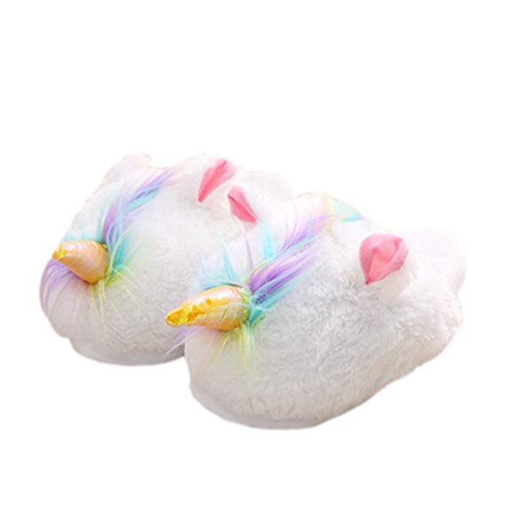 Adult Feathers Shoes Plush Unicorn House Slippers Loafers