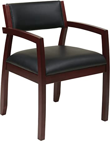 Office Star Napa Black Bonded Leather Seat and Back Guest Chair, Mahogany Finish