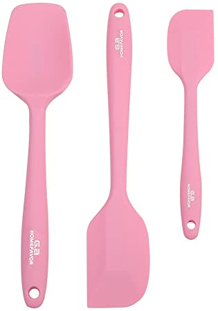 G.A Homefavor Kitchen Cooking Utensil 3 Piece Silicone Icing Spatula Set, Spoon Spatula and 2 Pieces Spatula, Pink