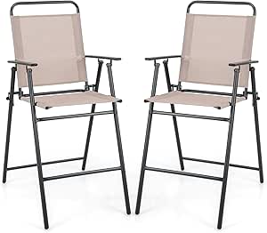 Giantex Outdoor Folding Bar Chair Set of 2, Bar-Height Patio Chairs with Backrest, Armrests, Footrest, Metal Frame, Patio Furniture Chair Set for Backyard Poolside Balcony, 330 LBS Capacity (1)