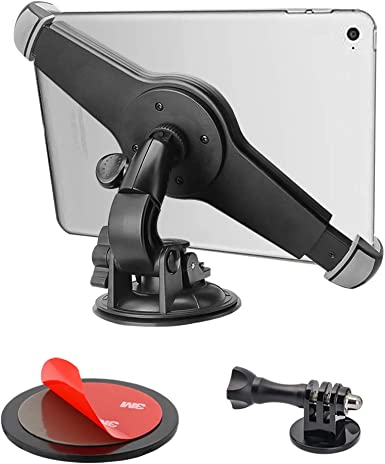 2 in 1 Car Windshield Dashboard Holder, Tablet & Camera Tripod Mount with Big Suction Cup and 360 Degree Rotation for iPad Pro 12.9 11 10.5 iPad Air 5 4 3 2, GoPro Hero 8 7 6 5 4 3  3 2 1 and Cameras