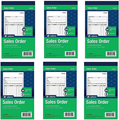 Adams Sales Order Books, 2-Part, Carbonless, White/Canary, 4-3/16 x 7-3/16 Inches, 50 Sets per Book, 6 Books