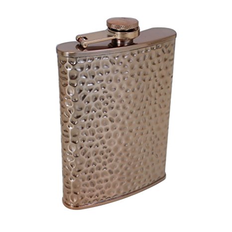 TMD Holdings Copper Hammered Hip Flask, Bronze, 8 oz