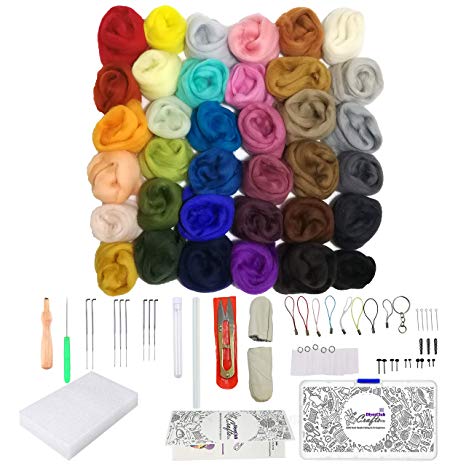 Needle Felting Kit - Felting Wool Roving 36 Color Tools Set - Felting Needles Kits Beginners - Starter Needle Felting Craft Supplies for Adults - Needle Felt Animal Kits by DiyerClub Crafts