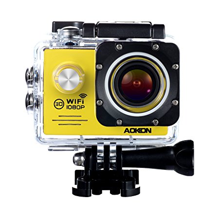 Aokon SJ7000 WIFI DSP:NT96655 12MP 2.0"LCD 1080P HD 170°Wide Angle Lens 30M Underwater Waterproof Sports Action Camera Cam Camcorder with 2 Batteries and 19 Accessories for Bicycle Motorcycle Diving Swimming(Yellow)