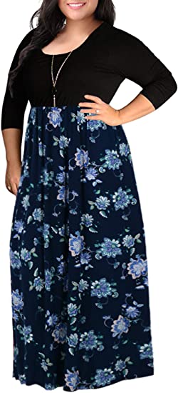 Nemidor Women's Chevron Print Summer Short Sleeve Plus Size Casual Maxi Dress