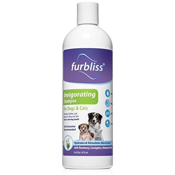 Furbliss Dog Shampoo with Oatmeal, Rosemary and Eucalyptus, Leaves No Wet Dog Smell, Cleans and Deodorizers Coat, Tear Free Smelly Dog Relief (Invigorating Scent, 16oz)