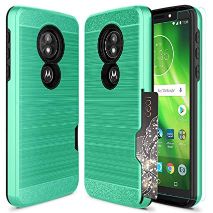 ORALER Motorola Moto G6 Play Case Card Holder with Tempered Glass Screen Protector for Girls,Mint