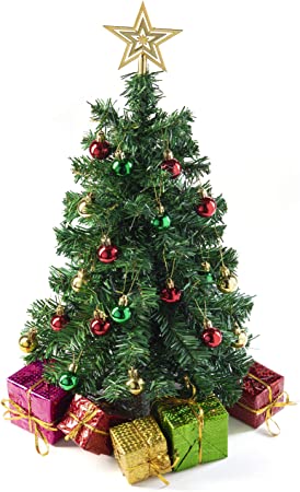 Prextex 23-Inch DIY Tabletop Mini Christmas Tree with Decorated Gift Boxes, Hanging Ornaments and a Star Treetop for DIY Christmas Decoration