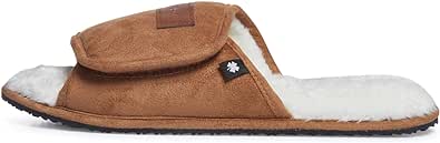 Lucky Brand Mens Microsuede Memory Foam Open Toe Slippers, Cool Adjustable Strap Indoor Outdoor House Sliders for Men