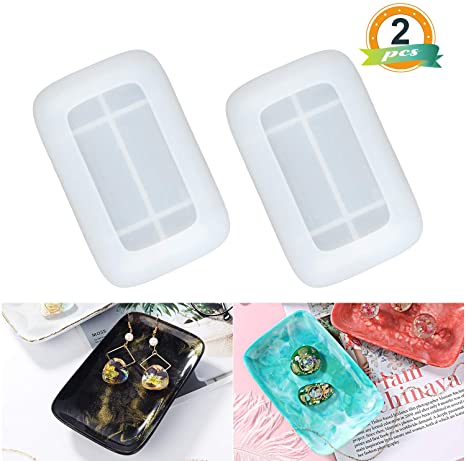 LET'S RESIN Soap Dish Silicone Molds,2Pcs Rectanlgle Resin Jewelry Dish Molds, Jewelry Tray Molds for DIY Jewelry Ring Dish Holders, Soap Dish, Home Decoration, Wedding Gift