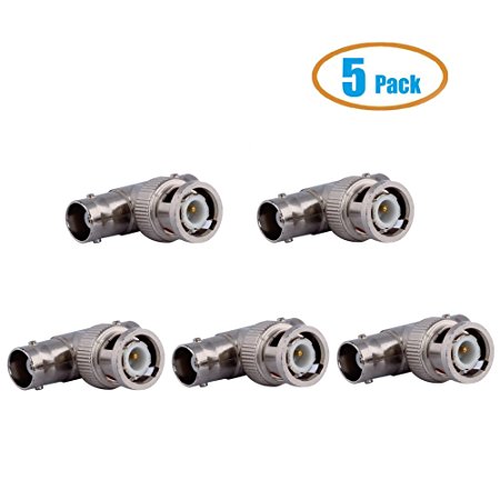 Wsdcam 5 Pack 1 BNC Male Plug to 2 BNC Female Jacks Straight Convert Connector T Adapter