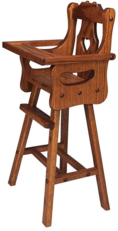 Peaceful Classics Amish Handcrafted Wooden Doll High Chair, Made with Solid Oak Wood with Harvest Stain.