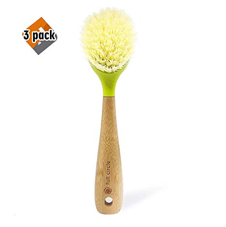 Full Circle Be Good Kitchen Dish Brush with Bamboo Handle, Single Brush, Green 3 Pack