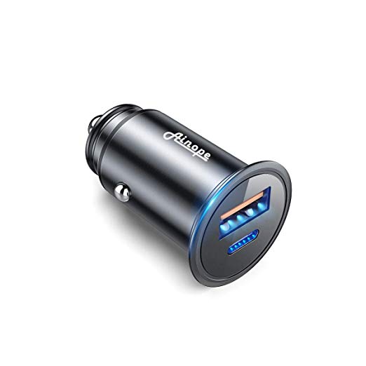 USB C Car Charger with PD 3.0, Ainope Car Adapter with Quick Charge 3.0 (Total 60W) (All Metal) 2-Ports Fast Charging, Flush Fit Compatible iPhone Xs/Max/XR/X/8, Samsung,Google Pixel 3/2/XL, and More