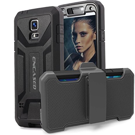 Encased Pantera Series Shockproof Case with Belt Clip Holster and Built-in Screen Protector for Galaxy S5 - Black