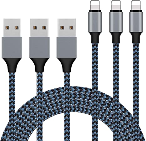 Sundix iPhone Charger 3Pack 10FT/3M Lightning Cable Nylon Braided Charging Cord Compatible iPhone 11 11 Pro 11 Pro XR XS XSMax X 8 8 Plus 7 7 Plus 6 6s Plus SE 5 5s 5c iPad iPod