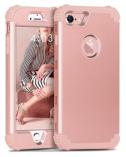 iPhone 8 Case, iPhone 7 Case, BENTOBEN Shockproof 3 Layer High Impact Resistant Hybrid Heavy Duty Hard PC Soft Silicone Full Body Protective Phone Cover for Apple iPhone 7 / 8 (4.7 Inch), Rose Gold