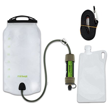 miniwell Gravity Water Filter Straw by Ultralight and Versatile Hiker Water Filter with Optional Accessories. TUV Proven 99.999999% Removal Rate of Bacteria Emergency Kit Hurricane Storm Supplies.