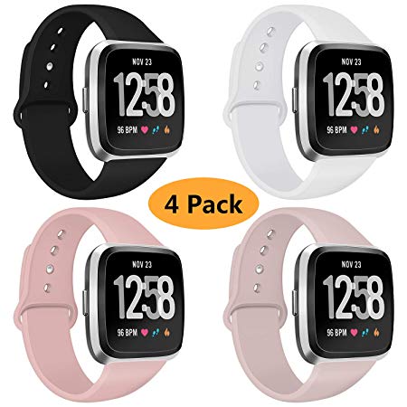 Coperr 4 Packs Bands Compatible with Fitbit Versa/Fitbit Versa 2 / Fitbit Versa Lite for Women and Men, Soft Silicone Sport Strap Replacement Wristband with Ventilation Holes for Fitbit Versa