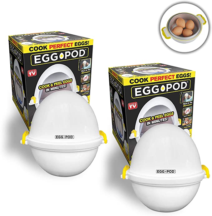 EGGPOD 7076 by Emson Wireless Microwave Egg Maker, Cooker, Boiler & Steamer, 4 Perfectly-cooked Hard boiled Eggs in under 9 minutes As Seen On TV Set of 2