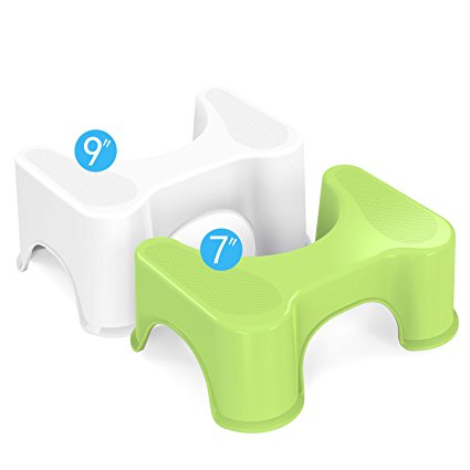 Houseasy Ergonomic Family Squat Toilet Stool Set of 2 Bathroom Steps (1 x White,9". 1 x Green,7")