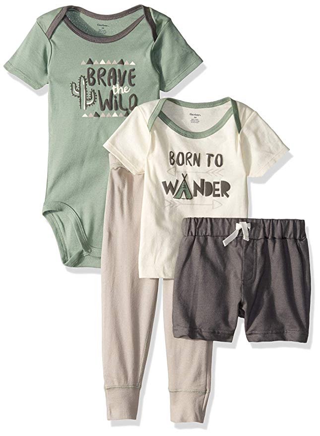 Gerber Baby Boys' 4-Piece Shirt, Bodysuit, Short and Pant