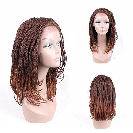 HAIR WAY Box Braided Wigs Bob Style Lace Front Wig for Black Women Glueless Medium Length Bob Braided Lace Wig with Baby Hair for Daily Wear Half Hand Tied 16inches #27/30