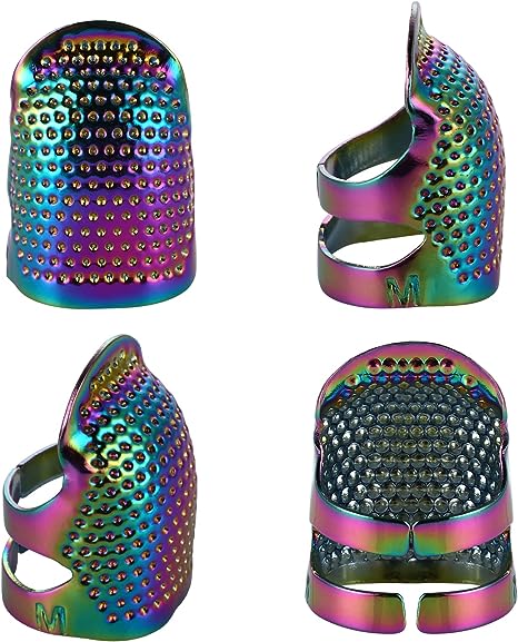 Yolev 4 Pieces Sewing Thimble, Metal Copper Sewing Thimble Finger Protector Adjustable Finger Shield Ring Fingertip Thimble Sewing Quilting Craft Accessories DIY Sewing Tools