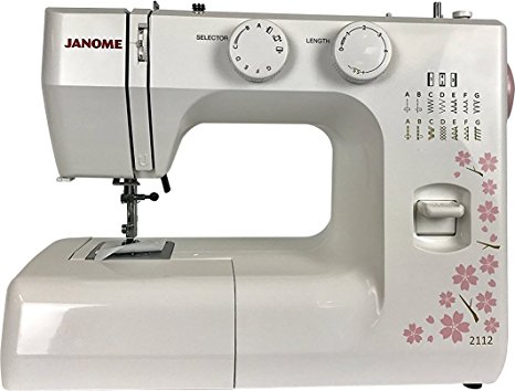 Janome 2112 Cherry Blossom Easy-to-Use Sewing Machine with 12 Stitches, Fully Adjustable Stitch Length and Width. Diamond Cut Feed Dogs for Easy Traction on all fabrics.