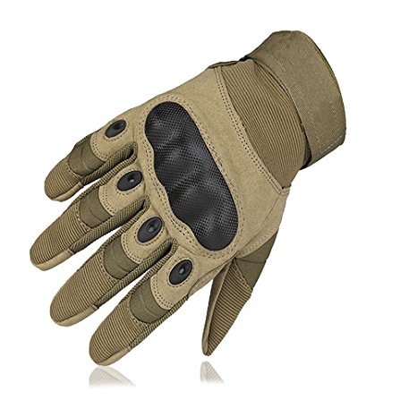 OMGAI Upgraded Men's Full Finger Tech Touch Gloves Motorcycle Hard Knuckle Gloves for Airsoft Tactical Hiking Camping Outdoor Sports, Black