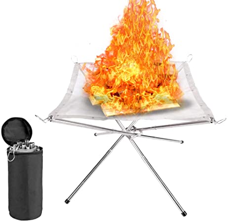 zhuolang Portable Fire Pit Outdoor Fireplace with Carrying Bag Rollable Stainless Steel Charcoal Mesh and Folding Stands Picnic Bonfire Firepits Wood Burning for Travel Camping and Backyard