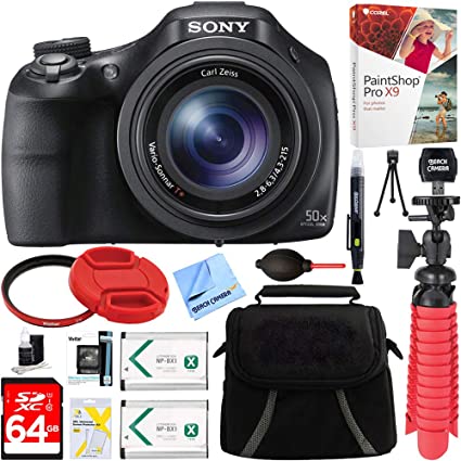 Sony DSC-HX400V/B 50x Optical Zoom Digital Camera   64GB Memory Card, Battery & Accessory Bundle