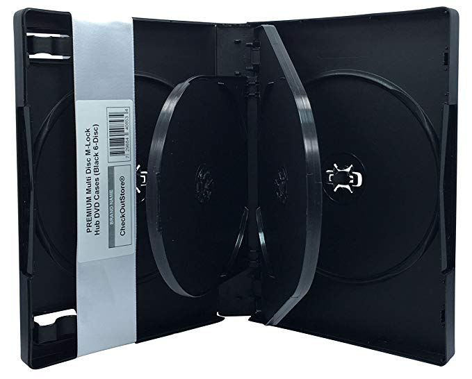 CheckOutStore (10) Premium Multi Disc with Patented M-Lock Hub DVD Cases (6 Disc - Black)