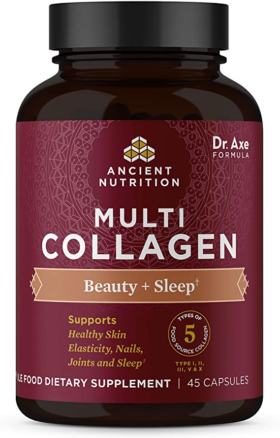 Multi Collagen Capsules, Beauty   Sleep, Collagen Pills   Magnesium, Formulated by Dr. Josh Axe, 5 Types of Food Sourced Collagen, Supports Hair, Skin, Nails and Joints, 45 Count - 15 Servings