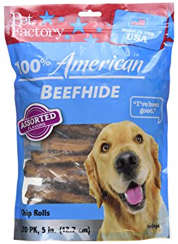 Pet Factory 78109 Assorted Flavored (Beef & Chicken) Chip Rolls 5" 20 Pack. Made in USA