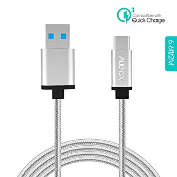 USB Type C Cable, Aliensx 6.6ft High Speed Braided USB-C to USB A 3.0 Cable Data Sync and Charging Cord for One Plus 2/3, Nokia N1, New Macbook, Nexus 5X/6P, ChromeBook Pixel & More (6.6ft Sliver)