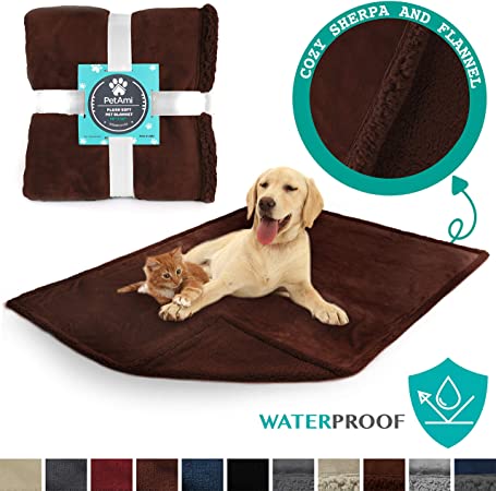 PetAmi Waterproof Dog Blanket for Bed, Couch, Sofa | Waterproof Dog Bed Cover for Large Dogs, Puppies | Sherpa Fleece Pet Blanket Furniture Protector | Reversible Microfiber