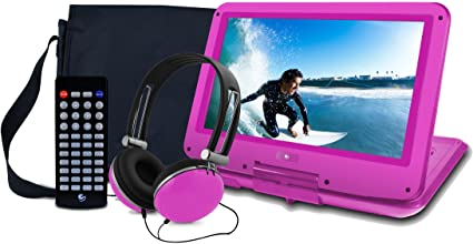 Ematic Portable DVD Player with 12-inch LCD Swivel Screen, Travel Bag, Headphones and Remote Control, Pink