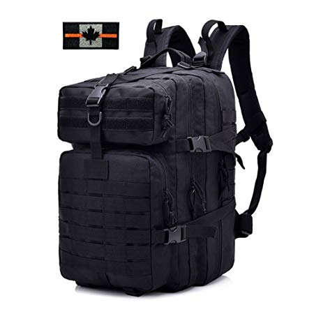 Tactical Backpack Military Waterproof Nylon Large Capacity Assault Pack for Hunting Cycling Climbing Trekking Hiking Daypack 40L (Black)