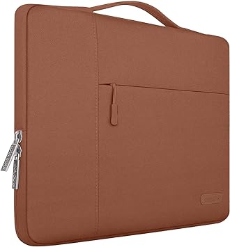 MOSISO Laptop Sleeve Compatible with MacBook Air 15 inch M2 A2941 2023 / Pro 15 A1990 A1707, 15 Surface Laptop 5/4/3, Dell XPS 15, HP Stream 14, Polyester Multifunctional Briefcase Bag, Caramel Brown