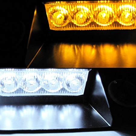 Zone Tech 8 LED Visor Dashboard Emergency Strobe Lights White/Amber