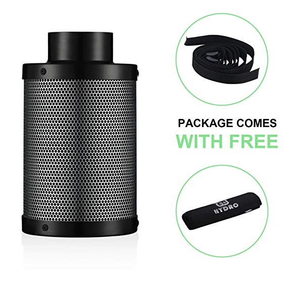 G-HYDRO 6 Inch Air Carbon Filter with Australia Virgin Activated Charcoal Prefilter Included Odor Control Scrubber for Grow Tent Indoor Plants Inline Fan, Reversible Flange 6 x 18 Inch 425 CFM, Black