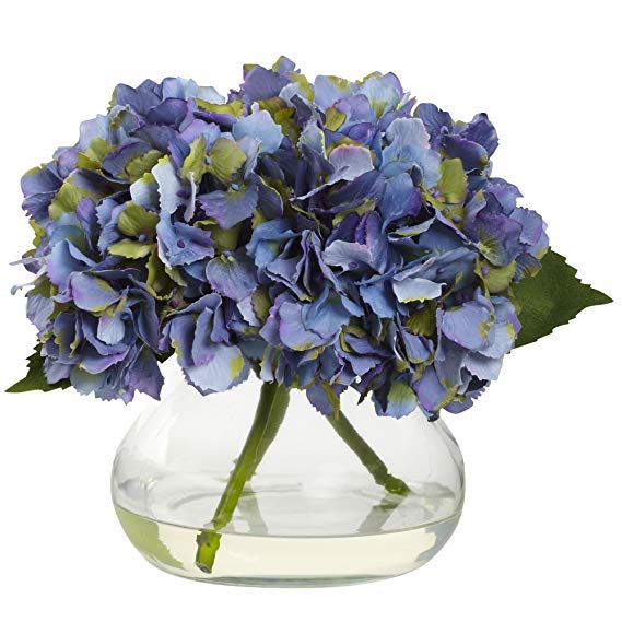 Nearly Natural 1356-BL Blooming Hydrangea with Vase, Blue