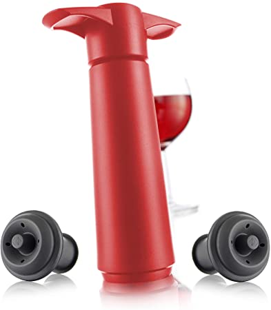 The Original Vacu Vin Wine Saver with 2 Vacuum Stoppers, Red (Red)