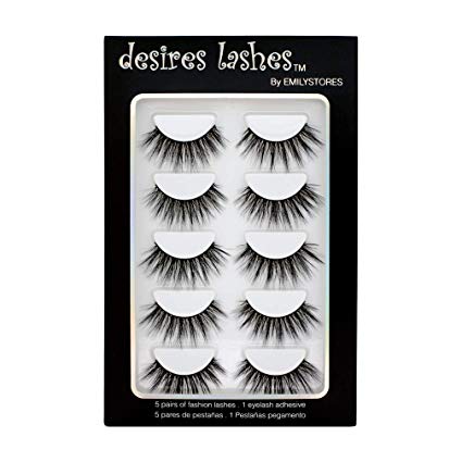 DESIRES LASHES By EMILYSTORES Natural Lashes 3D Layered Effect Fake-Mink Eyelashes Multipack 5Pairs, Dramatic
