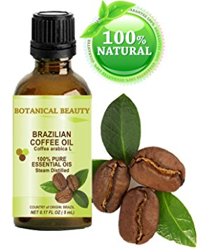 COFFEE ESSENTIAL OIL Brazilian. 100% Pure/ Undiluted. 0.17Fl.oz.- 5 ml. " Uplifting, revitalizing and a powerful stimulant for Skin, Hair, Lip and Nail Care ” by Botanical Beauty.