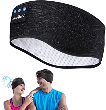 Sleep Headphones Bluetooth Sports Headband Wireless Music Headband Handfree Sleeping Headset, IPX6 Waterproof Headphones, Perfect for Workout Travel Insomnia AMSR Meditation Yoga and Relaxation (Sports Earphones Bluetooth-White)