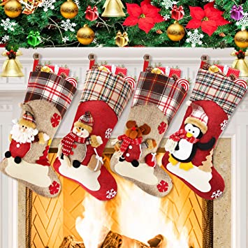 Christmas Stockings, Dreampark Big Size 3 Pcs 18" Classic Christmas Stocking Santa Snowman Reindeer Xmas Character for Party Decoration (Style 2)