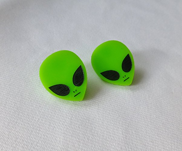 Green Alien Head Stud Earrings / Lazer Cut Post Earrings / Kandi Kids / Rave Earrings